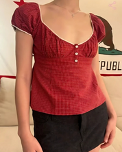 Janet Red Plaided Top