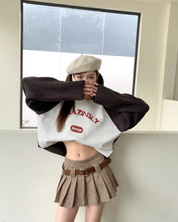 Brown Pleated Belt Skirt