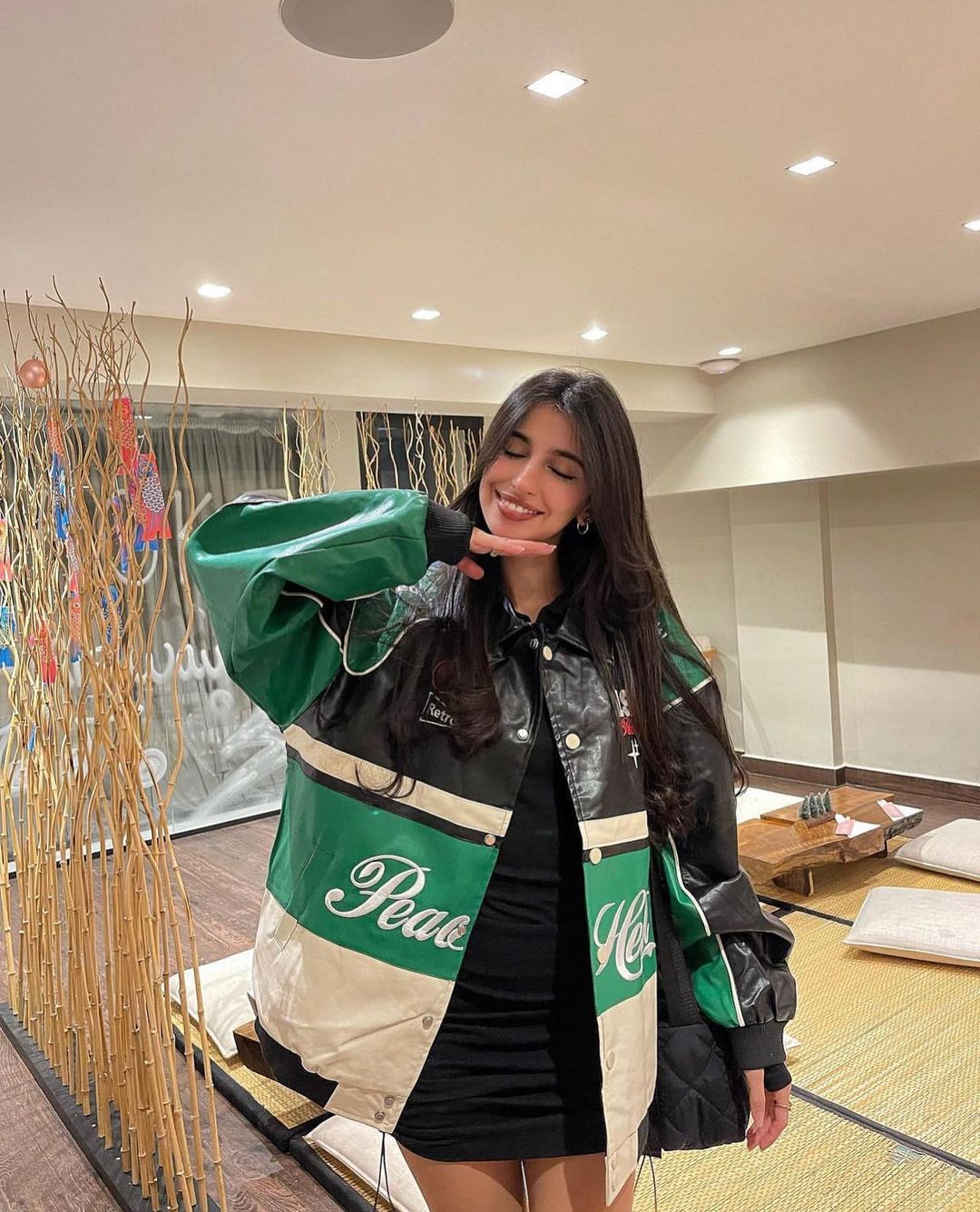 Black Green Biker Jacket