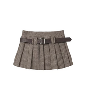 Brown Pleated Belt Skirt