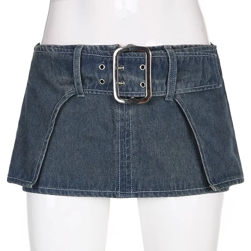 Ultra Mini Denim Belt Skirt
