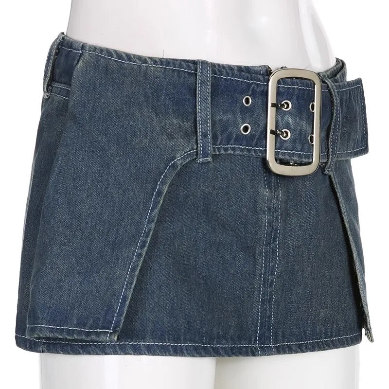 Ultra Mini Denim Belt Skirt
