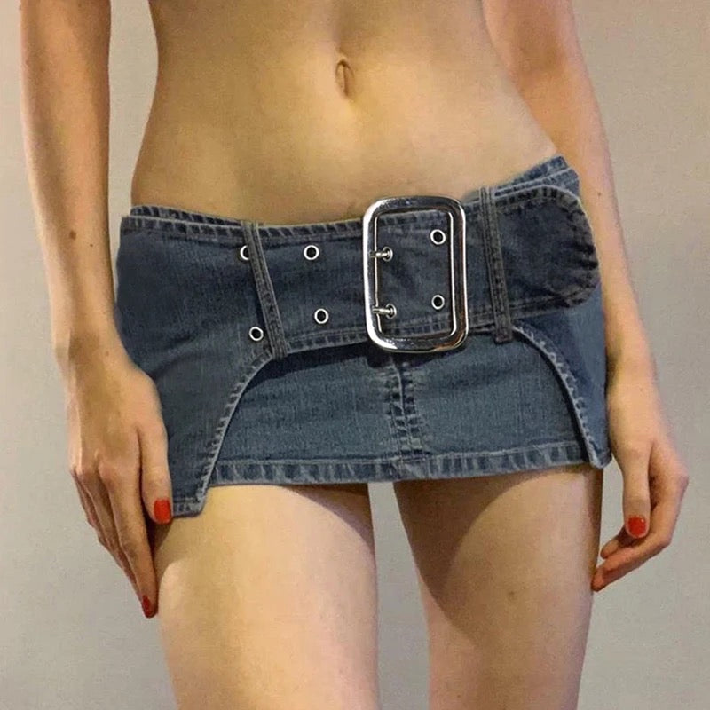 Ultra Mini Denim Belt Skirt