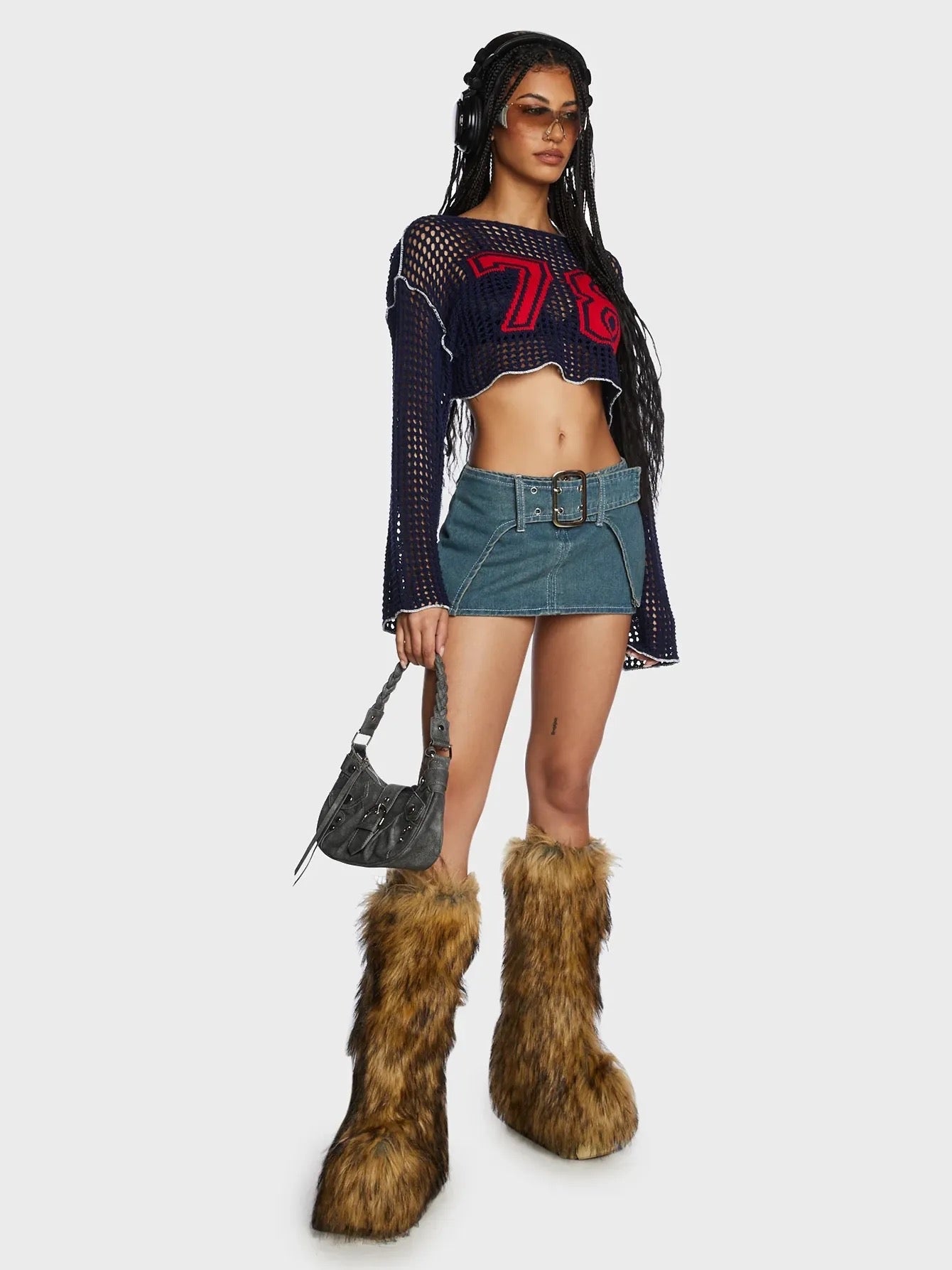 Ultra Mini Denim Belt Skirt