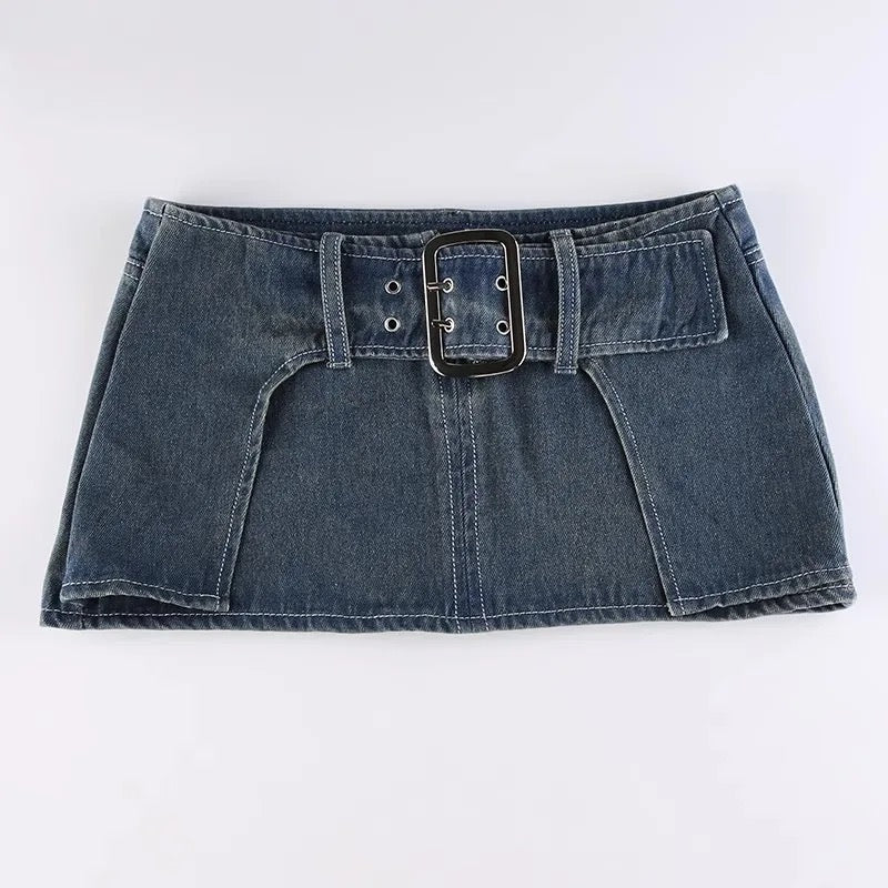 Ultra Mini Denim Belt Skirt