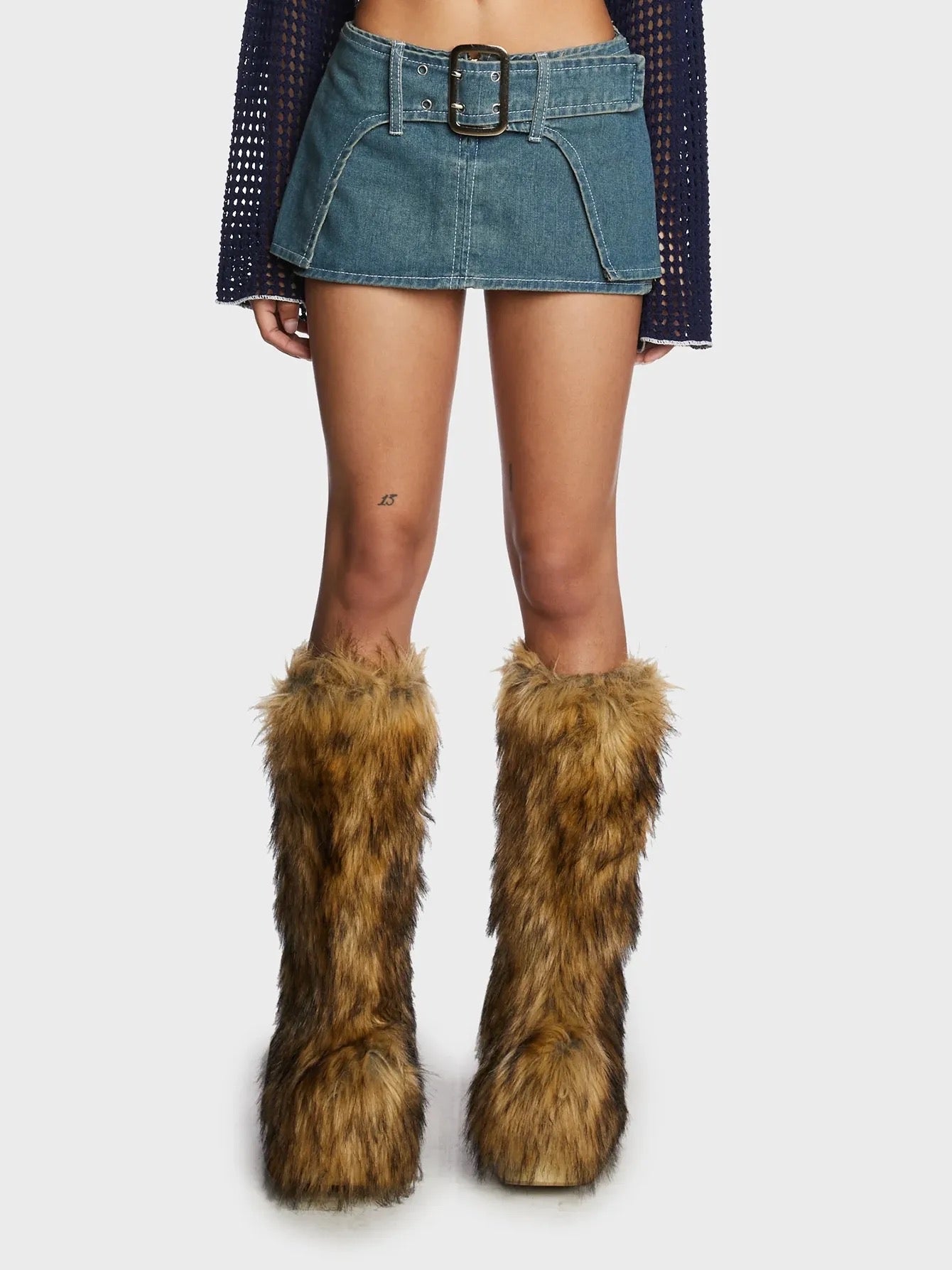 Ultra Mini Denim Belt Skirt