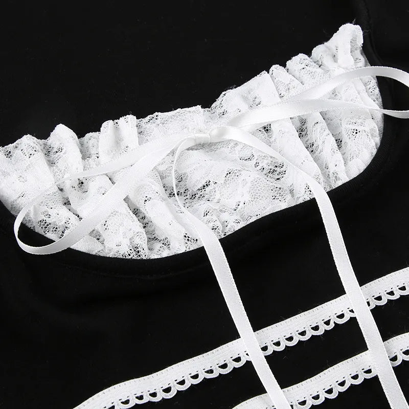 Anne Black Frill Lace Top