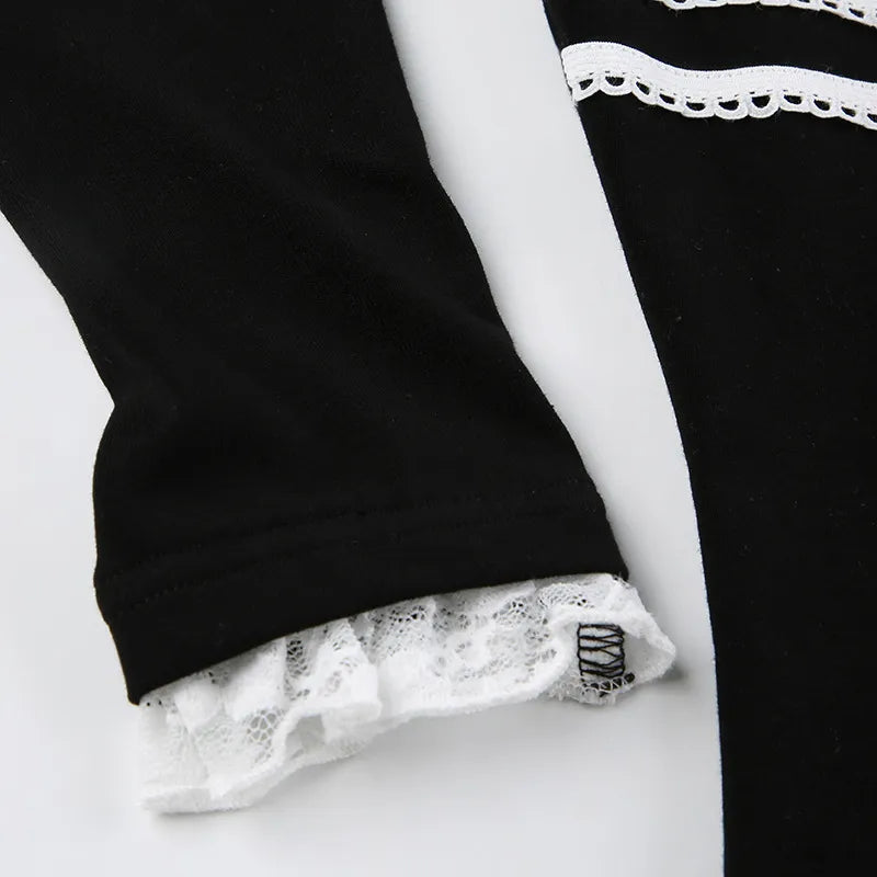 Anne Black Frill Lace Top