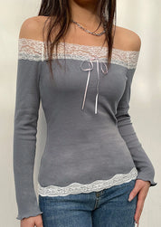 Grey Lace Off Shoulder Top