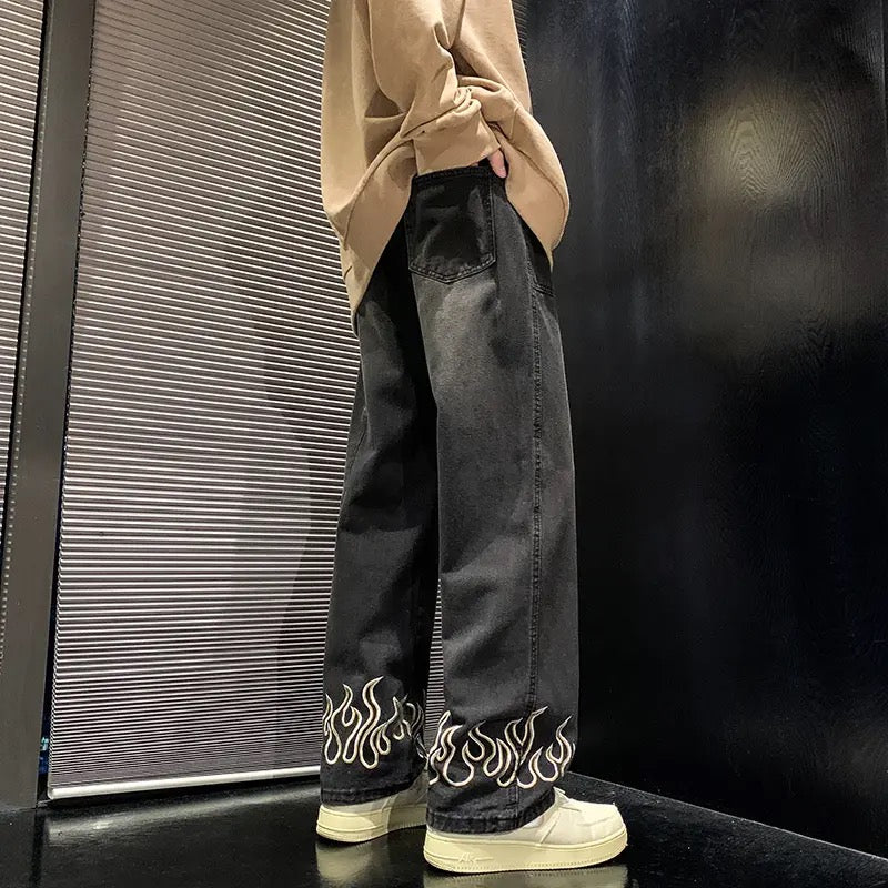 Flames Unisex Embroidered Jeans