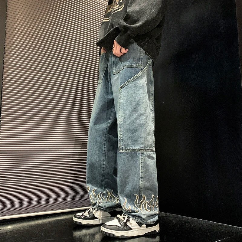 Flames Unisex Embroidered Jeans