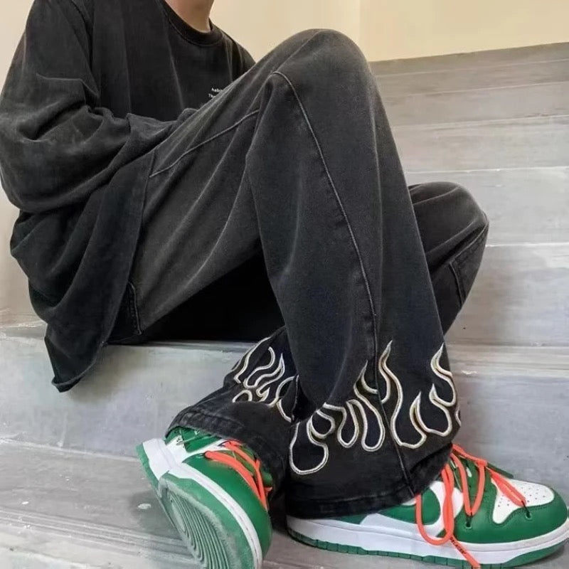 Flames Unisex Embroidered Jeans