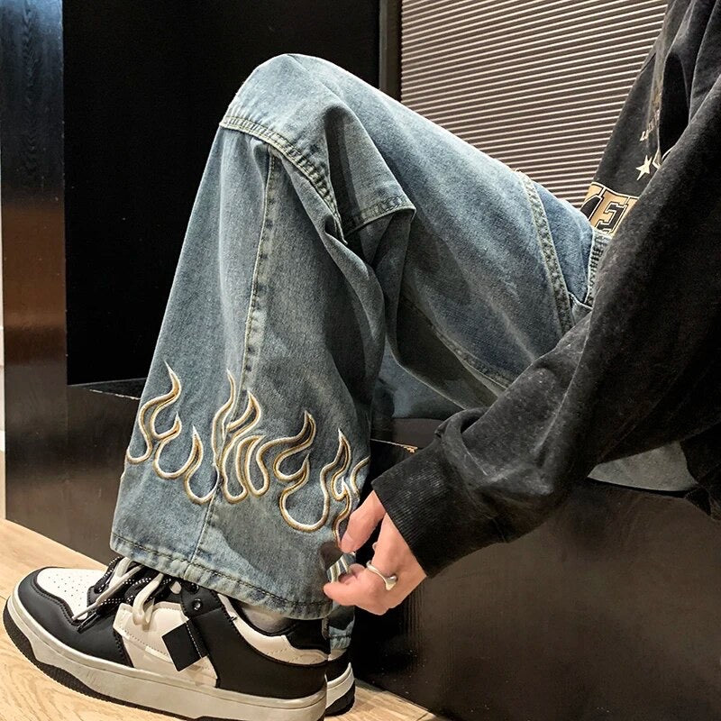 Flames Unisex Embroidered Jeans