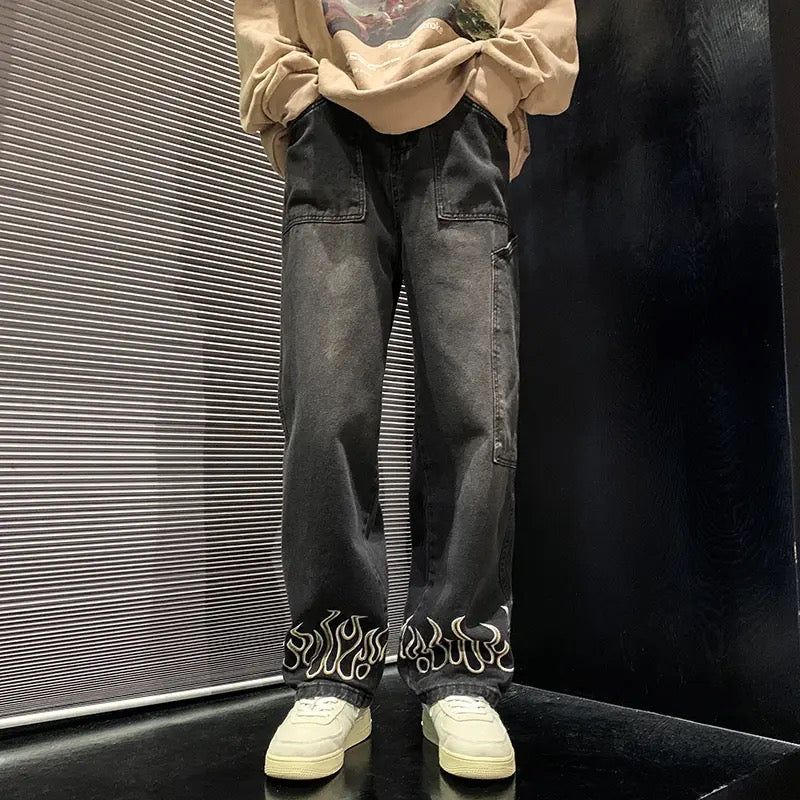 Flames Unisex Embroidered Jeans