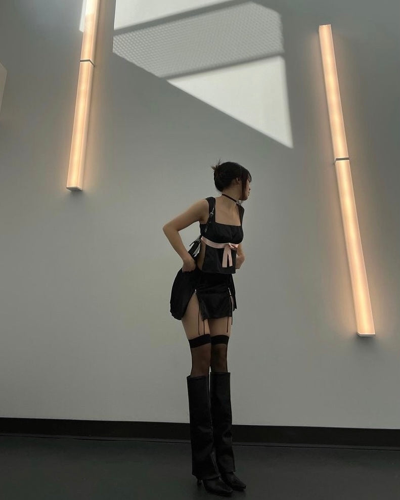Black Pink Tie Top