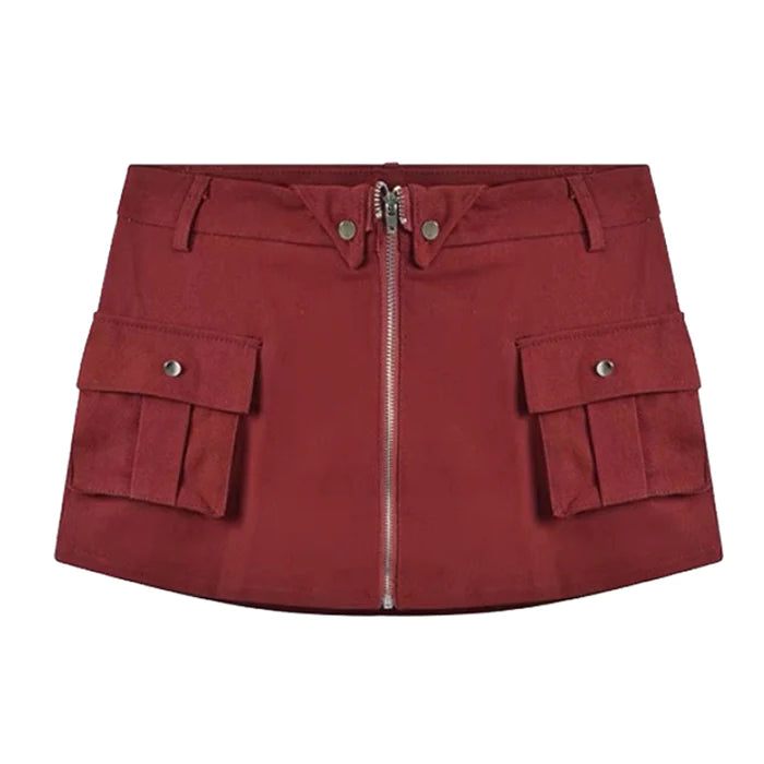 Wine Red Cargo Skirt