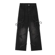 Star Patch Cargo Tie Black Jeans