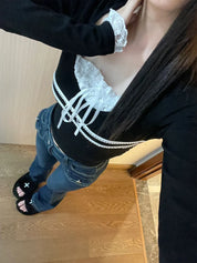 Anne Black Frill Lace Top