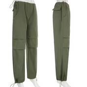 Green Polyester Parachute Pants