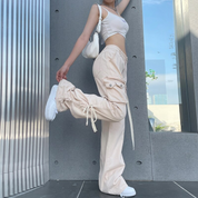 Ruched Beige Parachute Pants