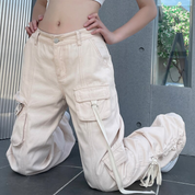 Ruched Beige Parachute Pants