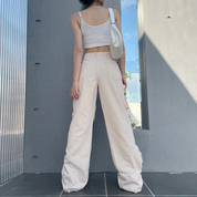 Ruched Beige Parachute Pants