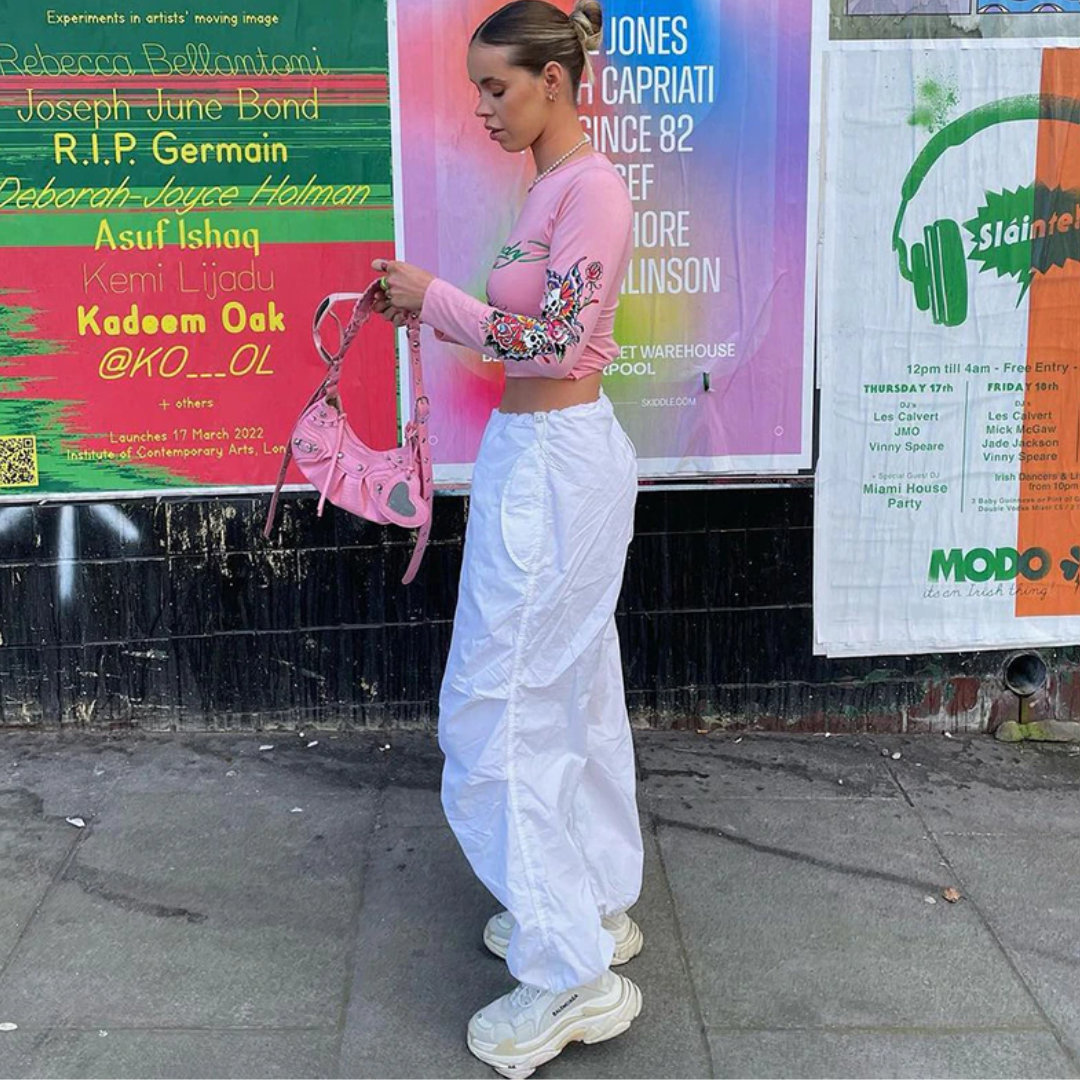 White Polyester Parachute Pants