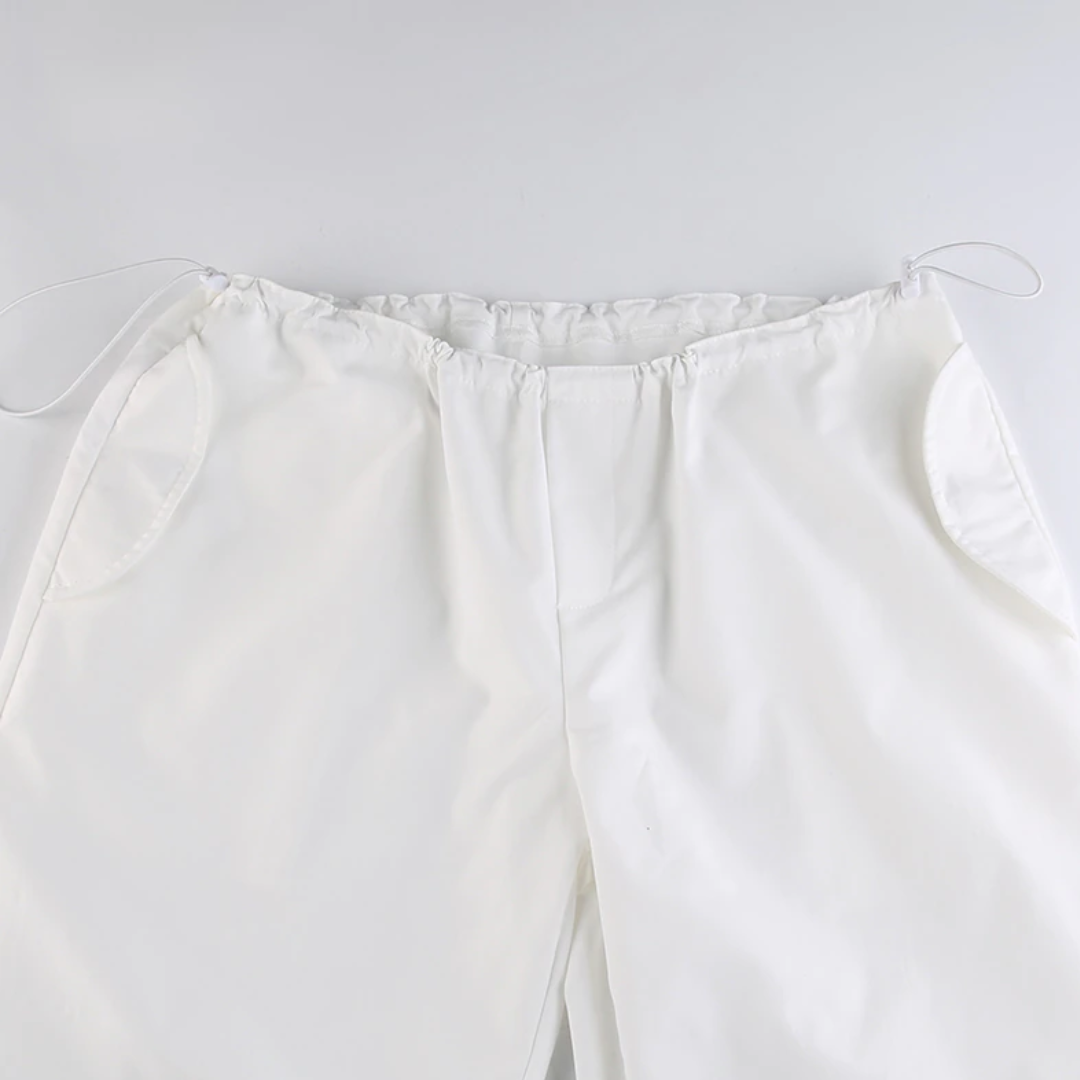 White Polyester Parachute Pants