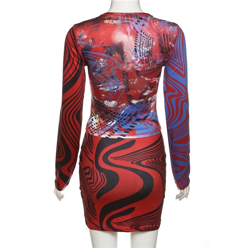 Red 2 pcs dress set