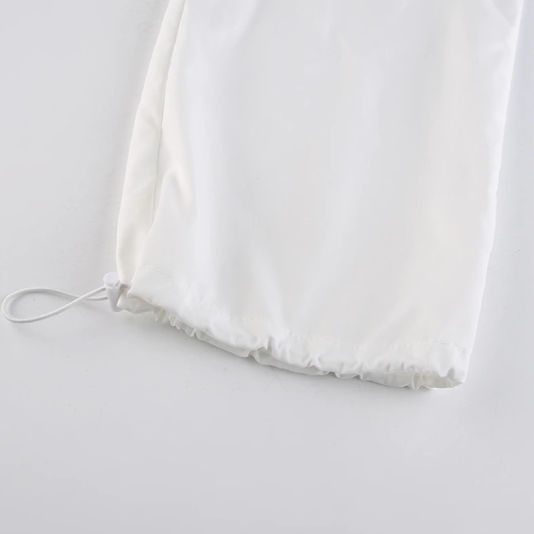White Polyester Parachute Pants