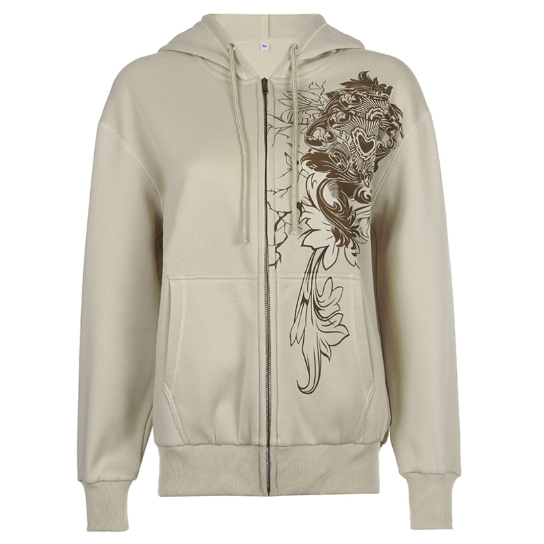 Y2K Grunge Fairy Khaki Zip Up