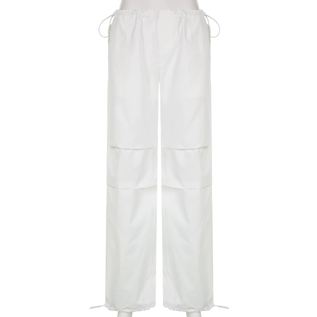 White Polyester Parachute Pants