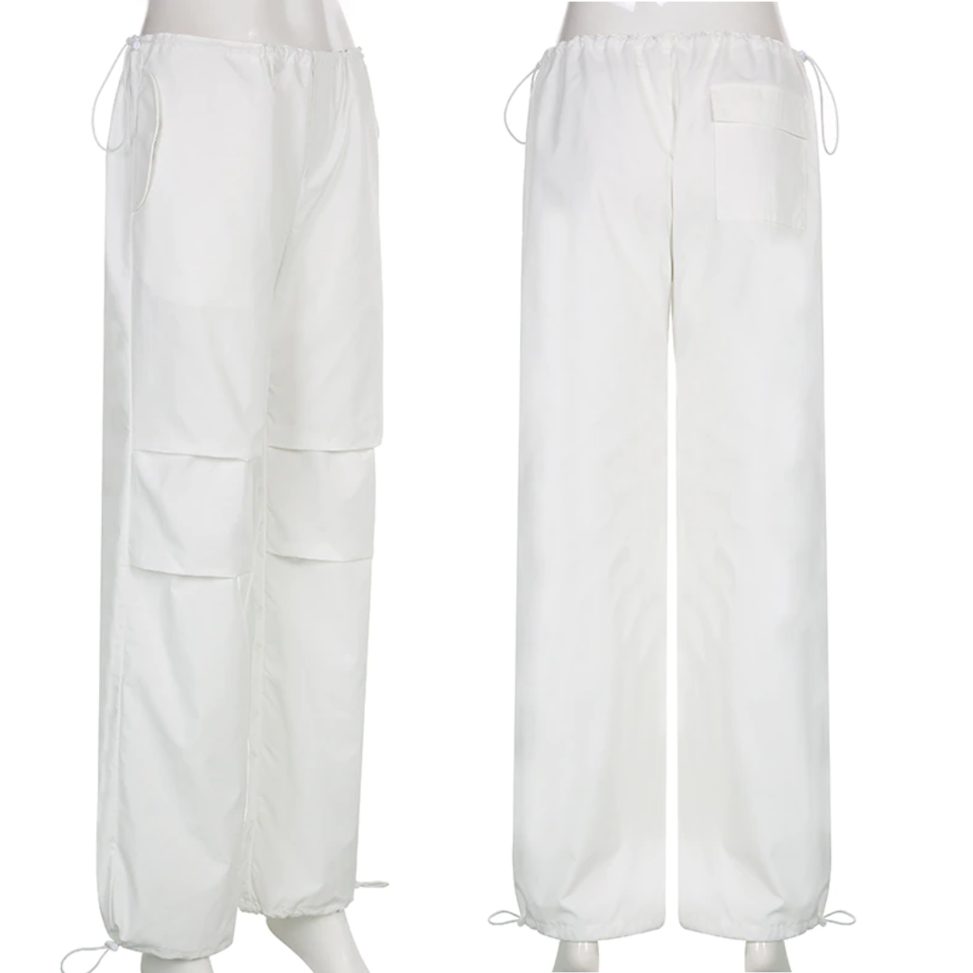 White Polyester Parachute Pants