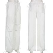 White Polyester Parachute Pants