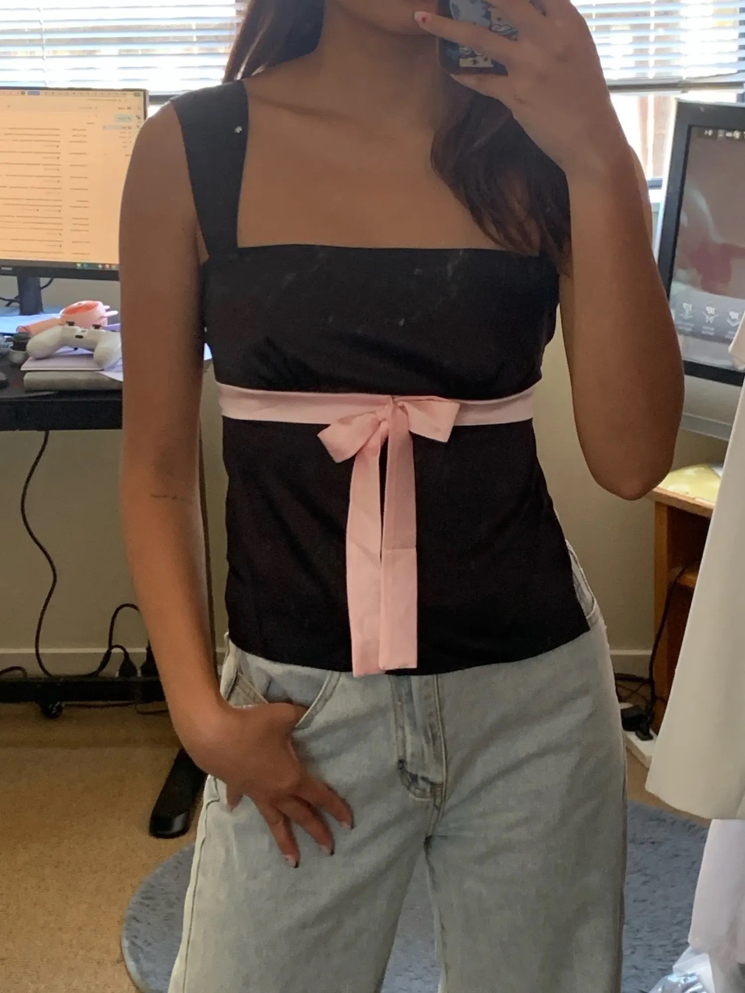 Black Pink Tie Top