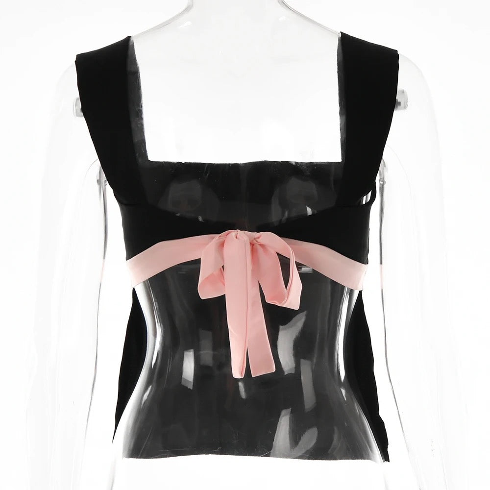 Black Pink Tie Top