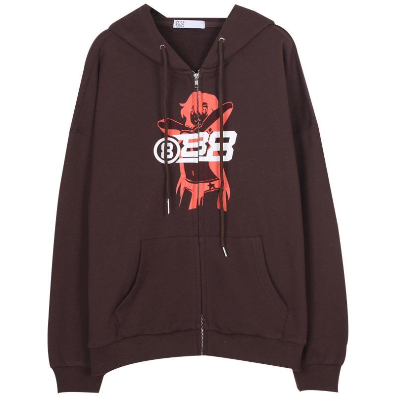 88 Brown Anime Zip up Hoodie