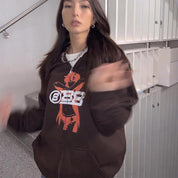 88 Brown Anime Zip up Hoodie