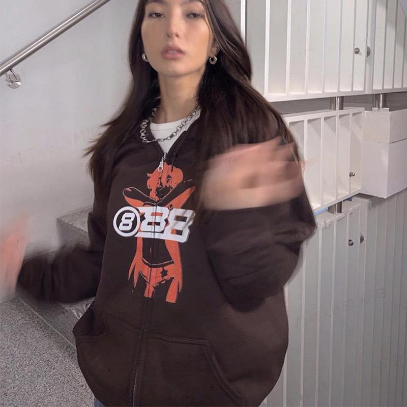 88 Brown Anime Zip up Hoodie