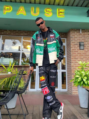 Black Green Biker Jacket