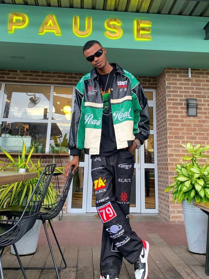 Black Green Biker Jacket