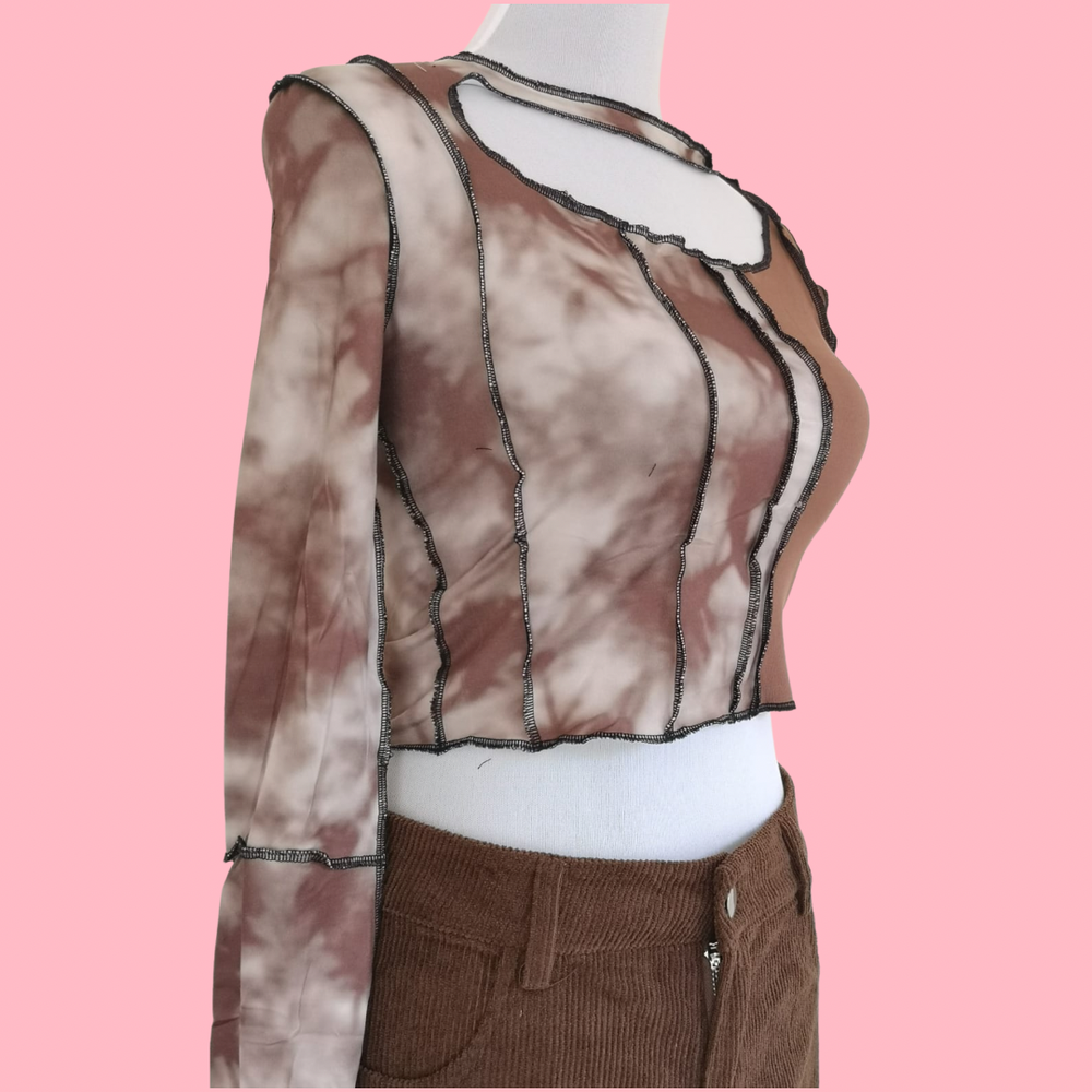 Y2K Brown Patchwork Top