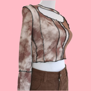 Y2K Brown Patchwork Top