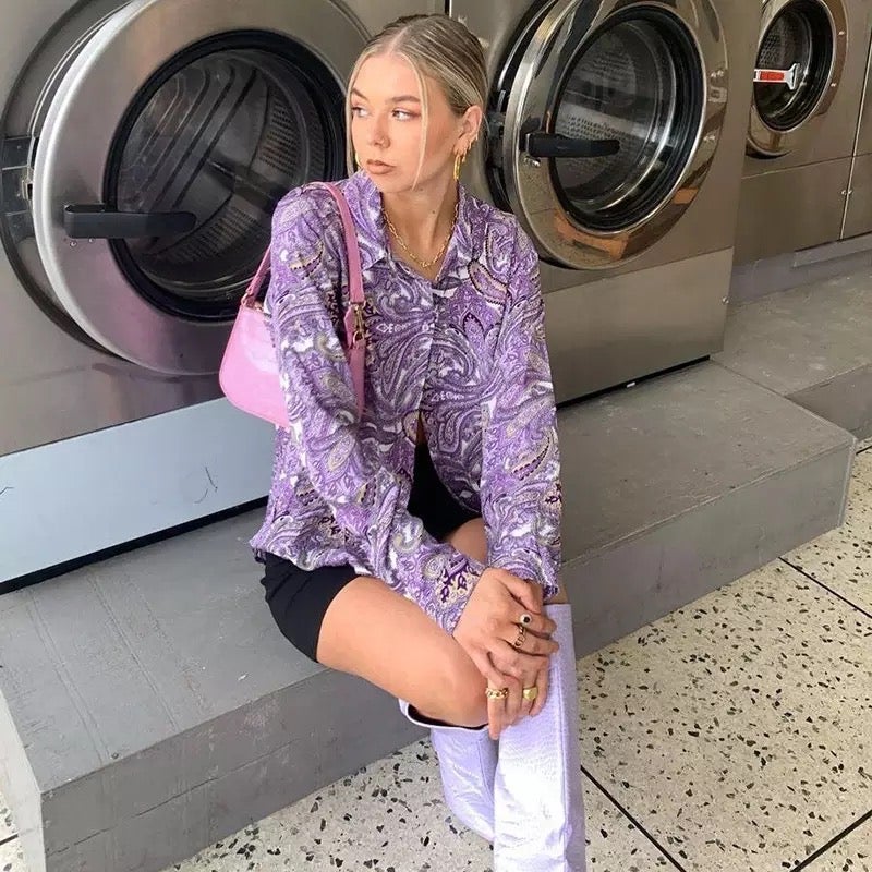 Purple Floral Long Sleeve Shirt
