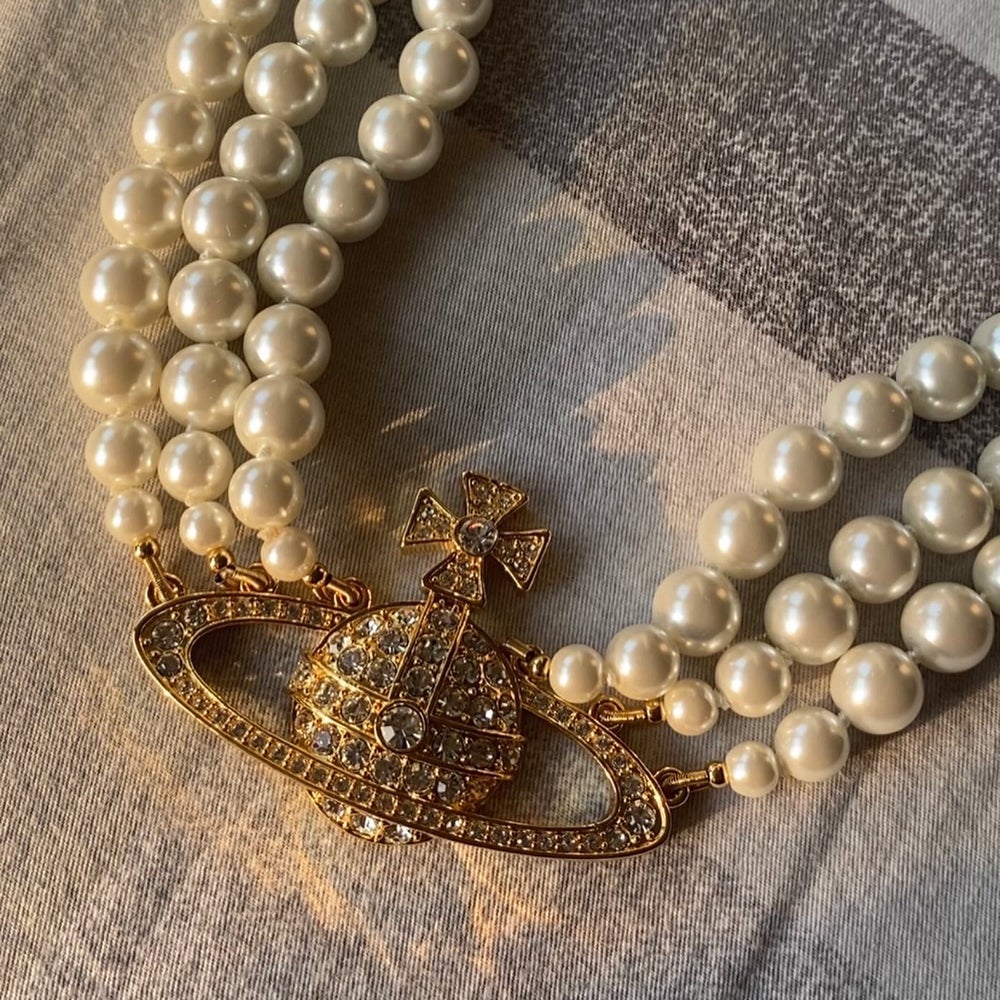3 Strand  Pearl Saturn Necklace