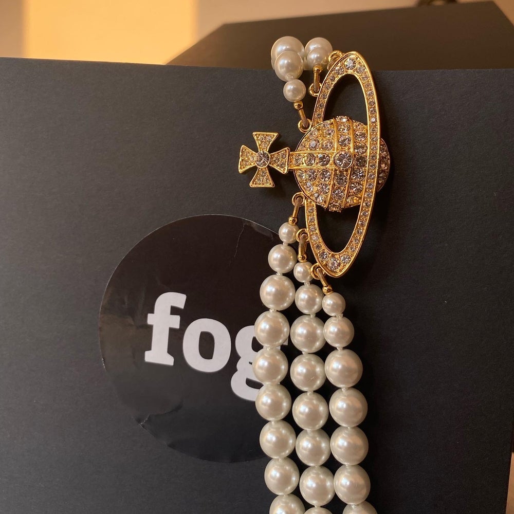 3 Strand  Pearl Saturn Necklace