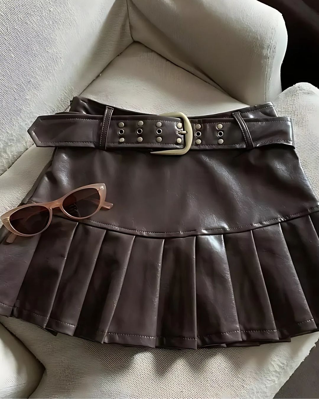 Women's Pleated Pu Leather Skirt