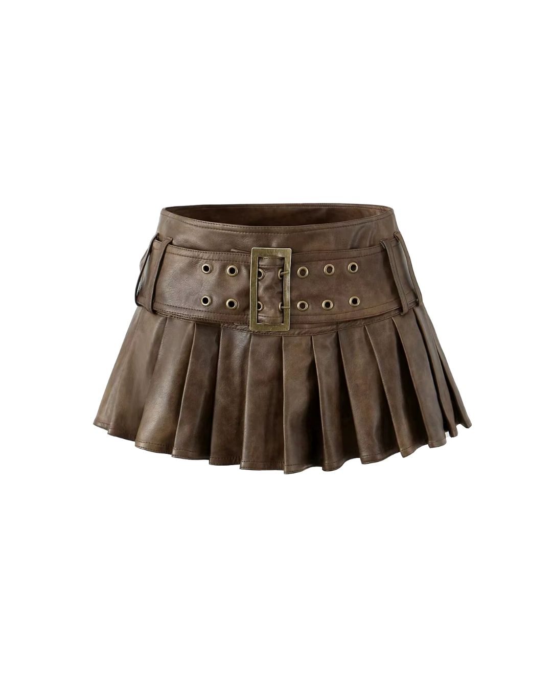 Pleated Leather Belt Skirt