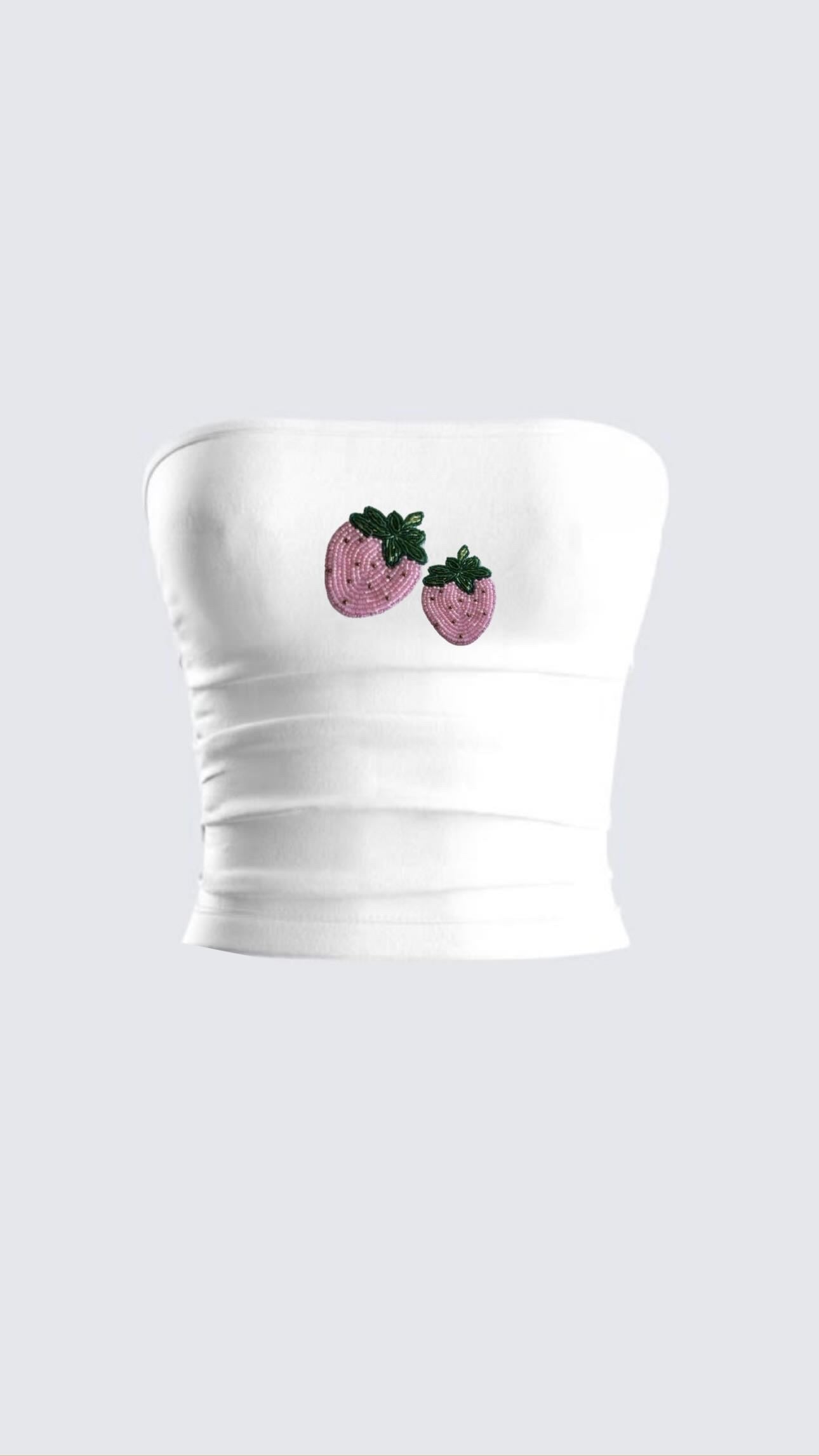 Strawberry embroidered tube top