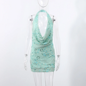 Embroidery Backless Halter Dress